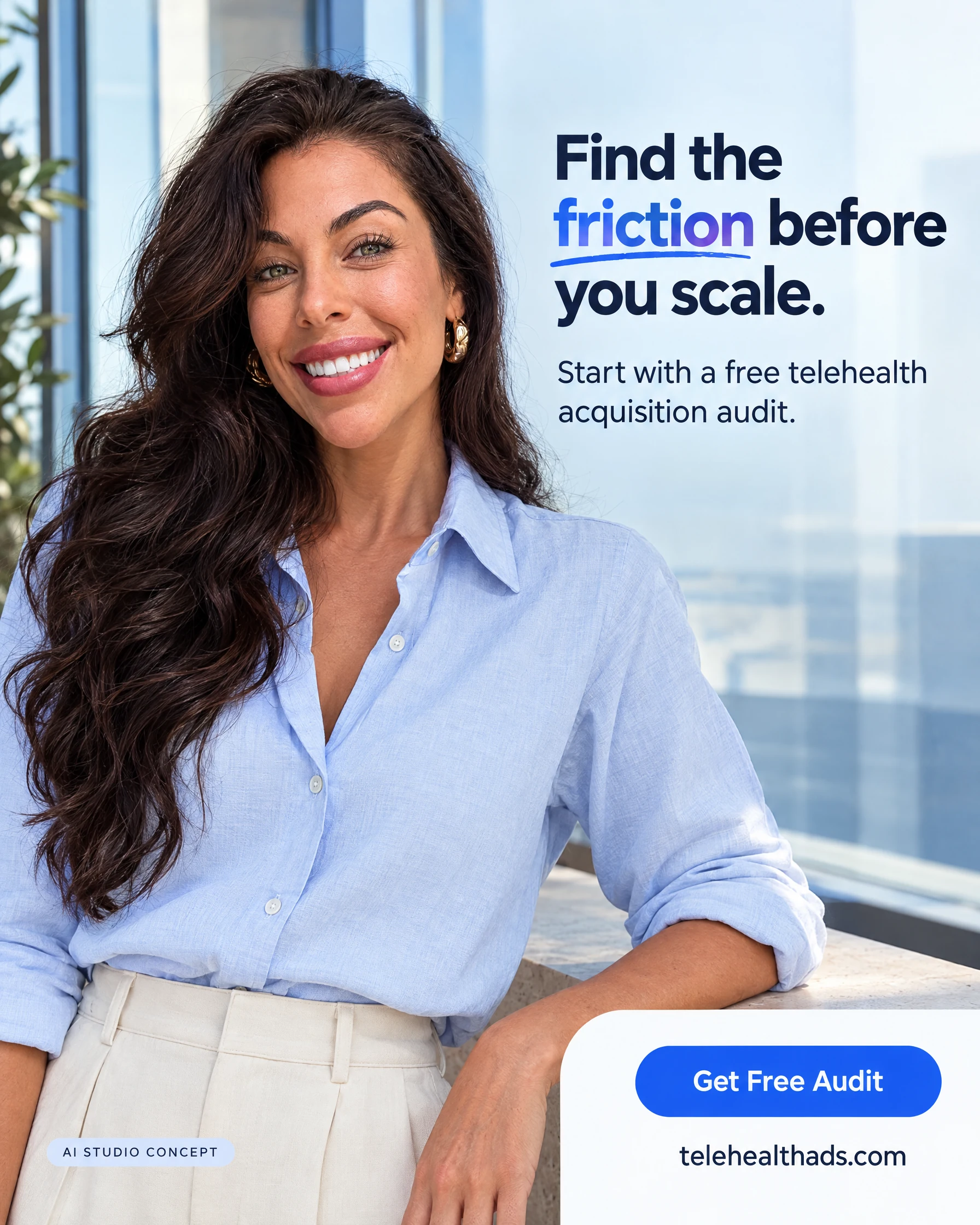Telehealth Ads AI-generated static ad featuring Chiara Di Vincenzo. Find the friction before you scale.
